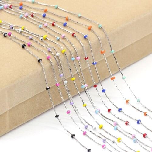 1Meter Stainless Steel Chain Blue/Red/Pink Enamel Beads Chain DIY Fine Necklace Bracelet Anklet Jewelry Making for woman man