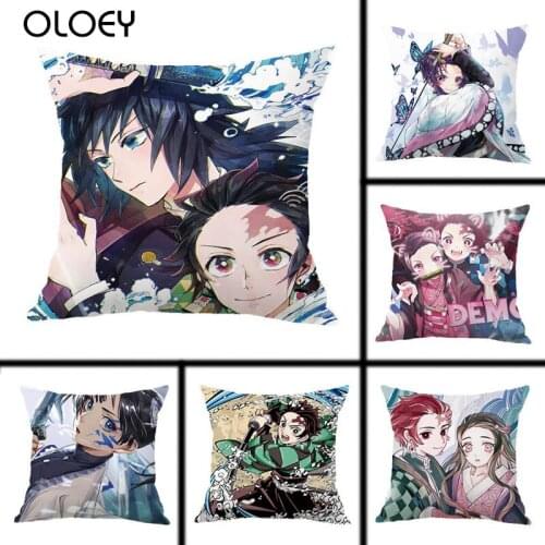 Anime Demon Killer Polyester Square Zipper Cushion Cover Size 45cmX45cm Home Bedroom Office Hotel Car Decoration Cushion Cover