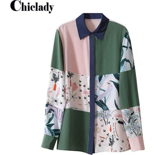 CHICLADY 2021 spring summer printed color block long sleeve blouse women elegant office lady shirt casual daily tops fashion new