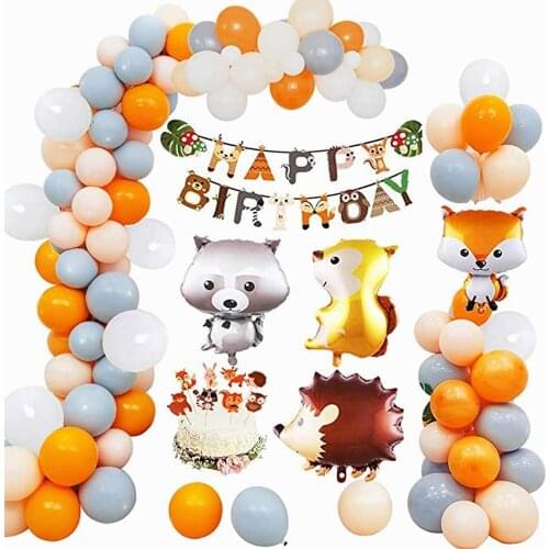 Woodland Jungle Wild Animal Balloons Garland Arch Hedgehog Squirrel Fox Raccoon Foil Balloon Kids Birthday Party Decorations