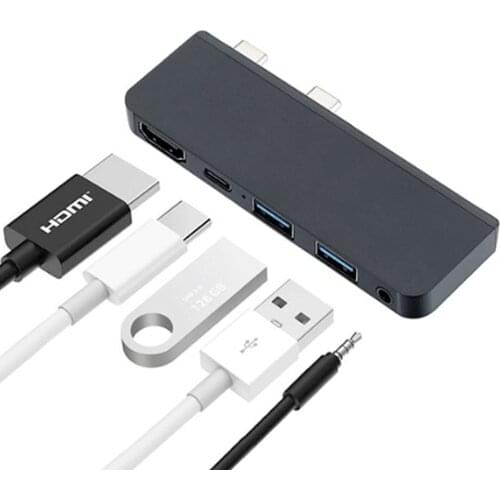 5 in 1 Dock Station Hub Daul Type C to 4K HDMI 3.5mm Audio Adapter Type C PD Charging 2 USB 3.0 Hub for Microsoft Surface Pro X