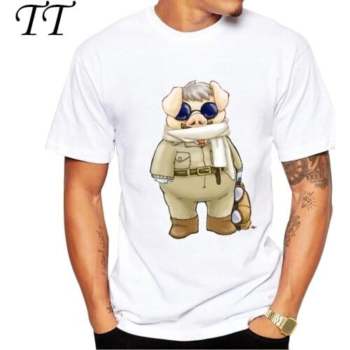 Asian Size Japan Anime Porco Rosso design men t shirt red pig cartoon printed male funny tee shirts short sleeve casual tops