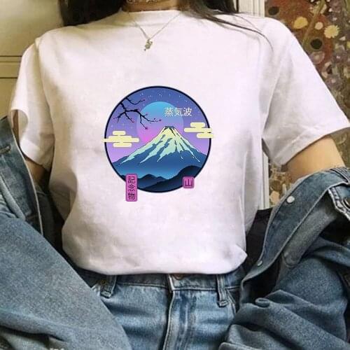 Vaporwave Mount Fuji Memorial Japan Style T-Shirt Women Top O-Neck Casual Clothes New Summer Short Sleeve T Shirt Graphic Tees