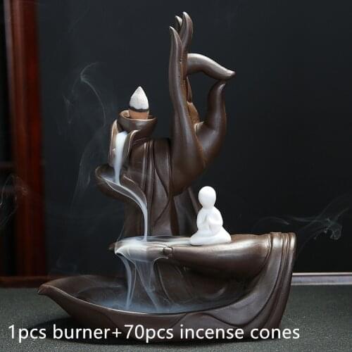 The Lotus Incense Burner With 70pcs Incense Cones Purple Clay Incense Holder Monk Censer