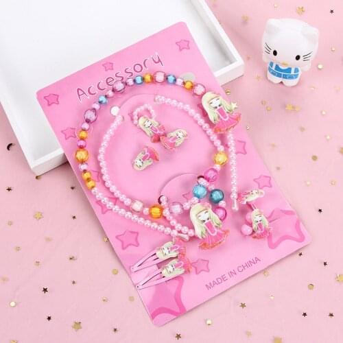 Hot Sale 10pcs Childrens Jewelry Set(necklace,rings,bracelet etc)Plastic Pearl Cartoon Jewelry for Girl Gift hair accessories