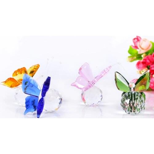 Handmade Crystal Butterfly 4 Colors Glass Animal Figurines Miniatures Model Gifts Home Decoration Accessories Wedding Gift