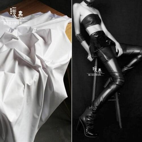 Coated Imitation PU Leather Fabric Black White Slight Elastic DIY Patches Tights Leggings Dress Fashion Designer Fabric