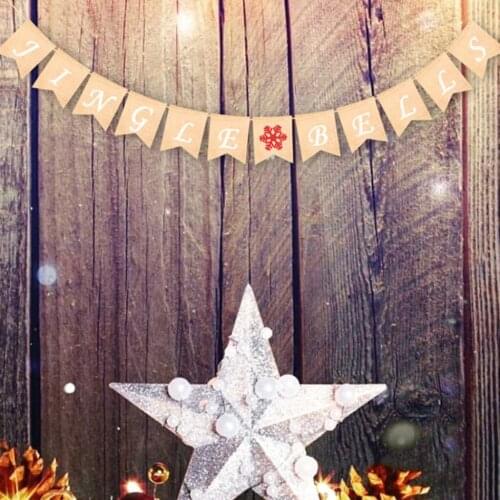 Jingle Bells Christmas Banner Decoration Vintage Event Party Decorations Kids Boy Girl Burlap Linen Lace Bunting Flags Fishtail