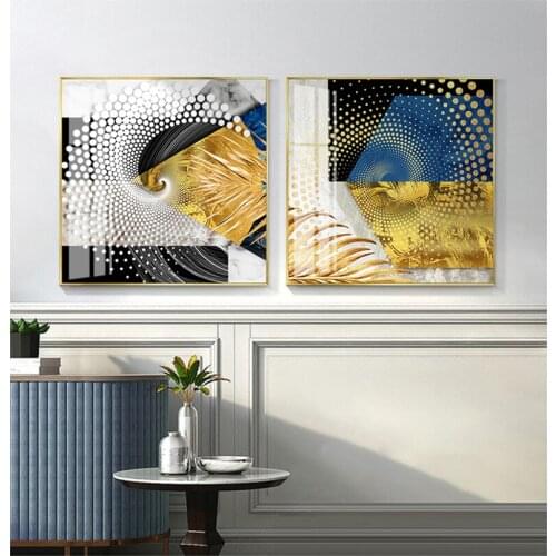 Nordic Style Abstract Golden Leaf Square Emerald Geometry Decorative Painting Cuadros Decor Salon Home Decor Poster and Prints