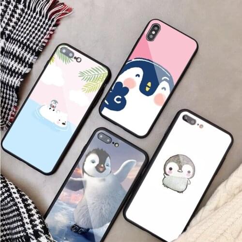 Cute Penguin Adorable Tempered Glass Phone Case For iphone 12 11 Pro Max 5 6 7 8 X XS XR XSMax Shell 12Pro Max Cover Shell