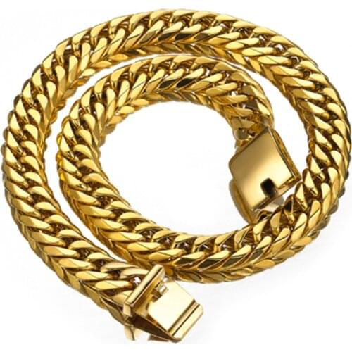 Fashion 16mm Wide Stainless Steel Gold Cuban Curb Link Chain Necklace Or Bracelet for Men Male Colar Jewelry 7-40 inches Choose