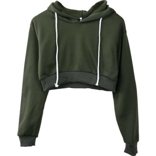 Fashion Women Sweatshirt Hot Sale Hoodies Solid Crop Hoodie Long Sleeve Jumper Hooded Pullover Coat Casual Sweatshirt Top
