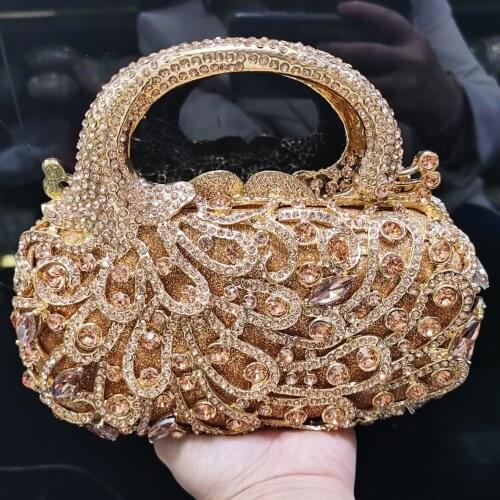 Fashion Rose Gold Mini Tote Handbags Box Crystal Evening Bags Women Clutch Bags Champange Wedding Purse SM94