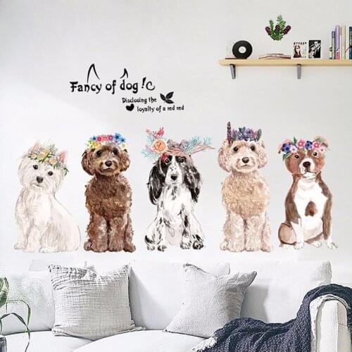 Cartoon Fancy Pet Dogs Wall Stickers Home Decoration Vinyl Mural Art DIY Kids Room Bedroom Removable Wall Decals