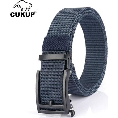 CUKUP Mens Quality Blue Nylon & Canvas Belts Men Unique Design Fake Automatic Buckle Metal Accessories Freeshipping CBCK275