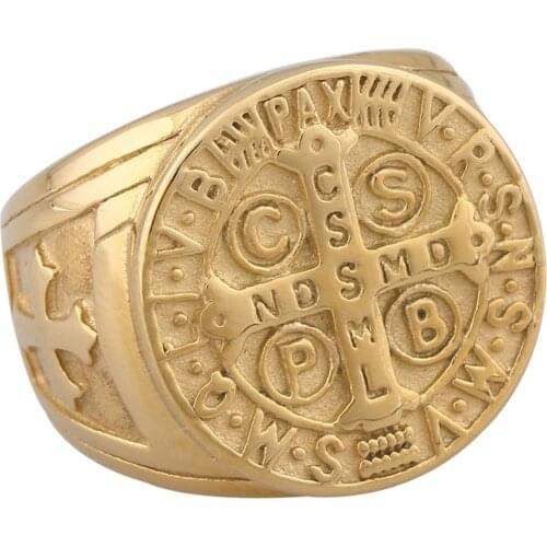 BONISKISS New Cool & Fashion Punk Ring For Men Stainless steel Jewelry Luxury Gold Bijoux For Man Cross pattern Party Ring