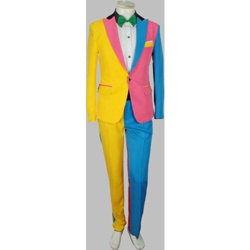 Men Stage Costume Suits Men New Colour Stitch Male Clown Suit Performance Outfit Singers Costume Stage Wear DJ Costume VDB793