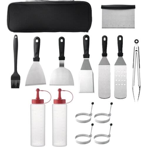 Stainless Steel BBQ Barbecue Tool Set Grill Griddle Spatula Scraper Skewers Tongs Kitchen Gadget Outdoor Cooking Baking Utensils