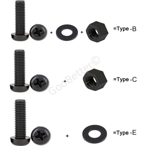 M3 Black Pan Head Cross Nylon Screws Round Head Nylon Screw+Nut+Flat Washer Kit Set Length 6mm 8mm 10mm 12mm 15mm 20mm 25mm 30mm