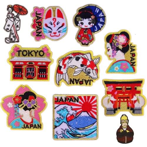 Cartoon japan Patch Sticker Iron on Clothes DIY Cool Heat Transfer fashion Geisha Applique Embroidered Application Cloth Fabric