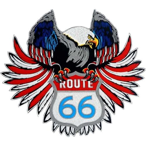 Large ROUTE 66 EAGLE Embroidered punk biker Patches for Clothes with sew on