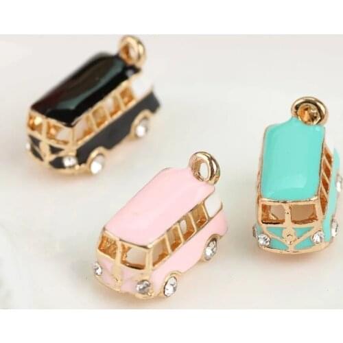 New Trendy 30pcs/lot alloy drop oil cartoon 3D Bus/Car shape metal floating locket charm diy jewelry key chain pendant accessory