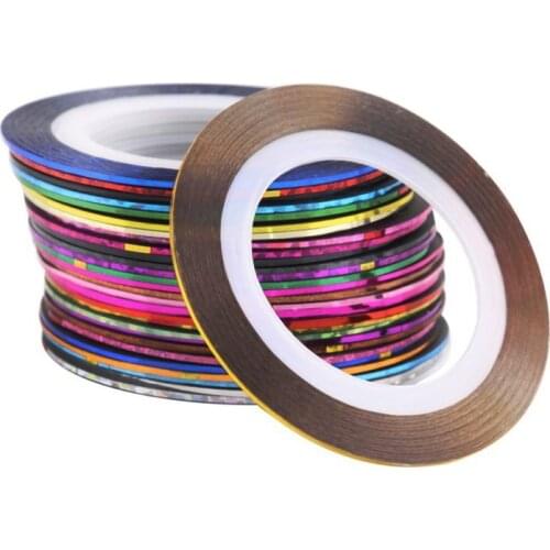 New Fantastic 30 Color mixed Rolls Striping Tape Metallic Lace Line Glue Adhesive Stick Strip Nail Art Decoration Sticker Decal