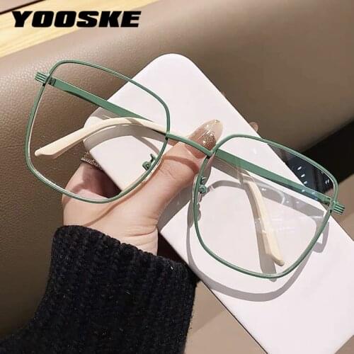 YOOSKE New Anti Blue Light Glasses Frame Women Men Metal Oversized Eyeglasess Female Paint Mint Green Glasses Bluelight Blocking