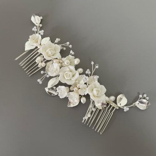 Wholesale Delicate Clay Flower Bridal Hair Comb Handmade Wedding Headpiece Luxury Jewelry Brides