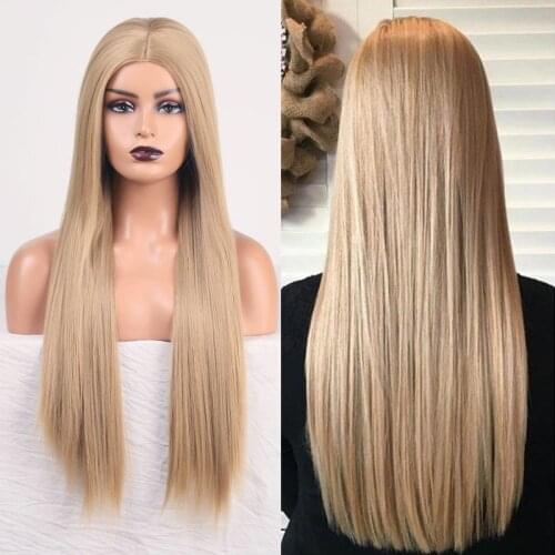 Silky Straight Blonde Hair Wig Synthetic Heat Resistant Fiber Hair Synthetic Wig Replacement with Baby Hair Soft