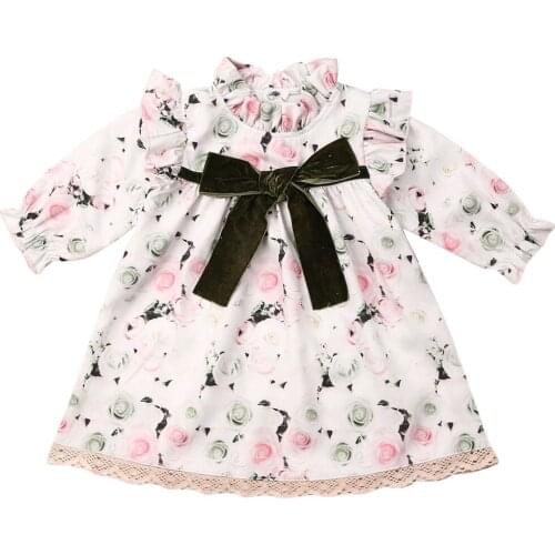 Girl Dress 2019 Toddler Infant Baby Girl Autumn Clothes Long Sleeve Floral Tutu Dress Bowknot Outfit