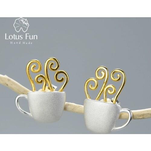 Lotus Fun Real 925 Sterling Silver Earrings Original Handmade Fine Jewelry Hot Coffee Cup Fashion Stud Earrings for Women Gift