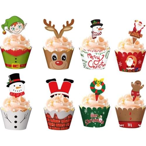 Christmas Cake Border Snowman Santa Claus Cake Topper Xmas Cupcake Wrapper Decorating Tool Home Party Decoration