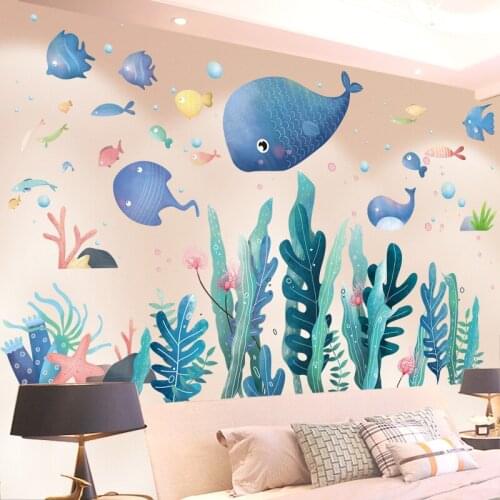 [SHIJUEHEZI] Seaweed Wall Stickers DIY Cartoon Fish Wall Decals for Baby Room Kids Bedroom Nusery Home Decoration Accessories