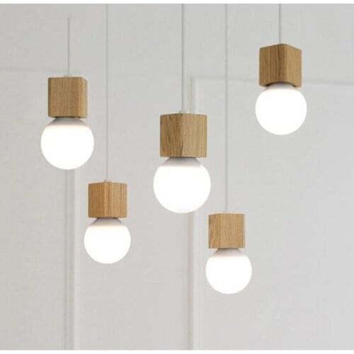 Modern minimalist creative square wood small chandelier personalized living room bedroom dining table clothing store decoration