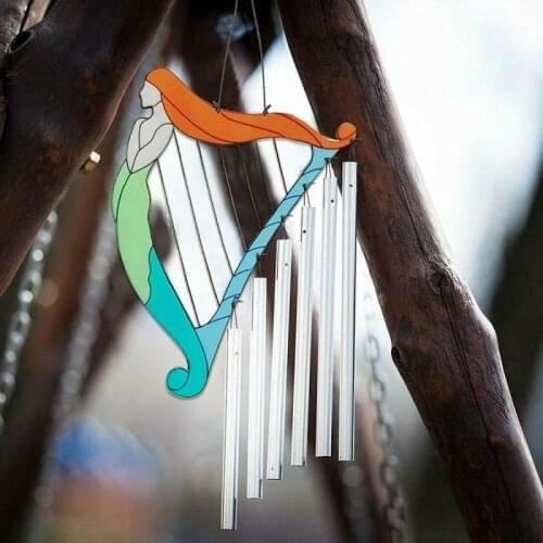 Mermaid Harp Wind Chimes Ornaments Iron Art Garden Decoration Window Hanging Pendant Wind Chimes Bells Tubes Hanging Decor