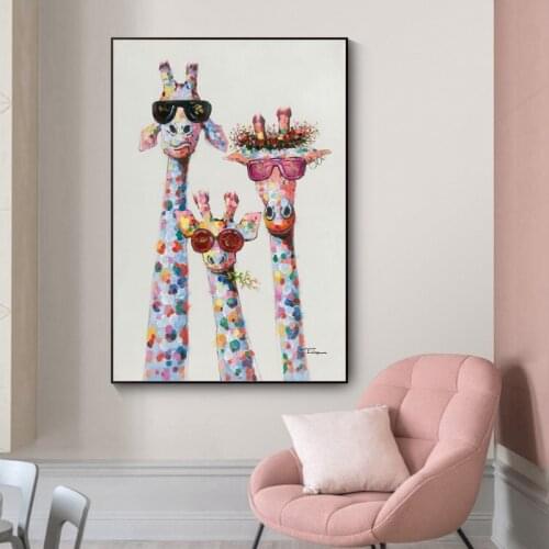 Funny Cartoon Giraffes Posters Print Canvas Art Pictures Giraffe Wearing Sunglasses Canvas Paintings for Childrens Room Decor