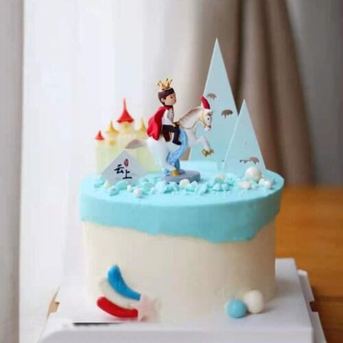 Castle Star Crown Prince Baby Horse riding Boys Happy Birthday Cake Topper Kid Party Supplies Pink Love Gifts