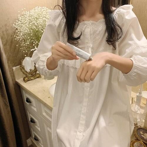 Princess Style Sweet Home Wear Night Dress Women Spring Summer Dress Cotton Long Sleeves Sleepwear Loose Female Nightgown