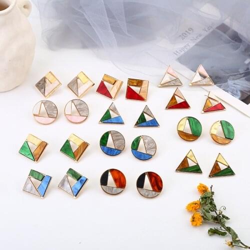 XIYANIKE Japan Korean Girl Cute Small Stud Earrings Geometric Triangle Square Hit Color Acrylic Acid Earrings Stitch For Women