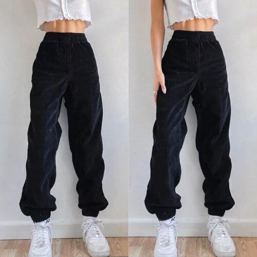 2021 Womens Y2K Vintage Corduroy Pants Low Waist Female Gothic Black Trousers Streetwear 90s Outfits Harem Pants