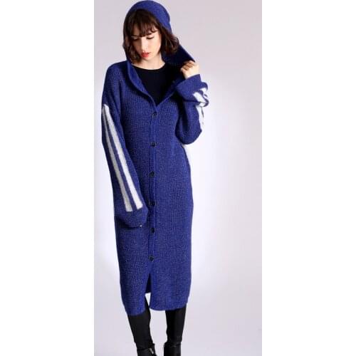 New fashion wool mohair blend knit women hooded long cardigan sweater coat sigle breasted one&over size