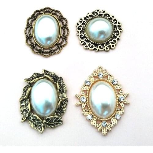 10pcs Alloy pearl Rhombus oval flower plate diamond buckle rhinestone bridal headdress shoes clothes bag diy jewelry accessories