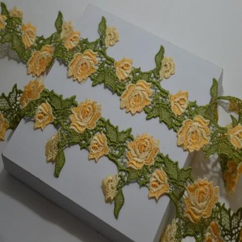 2Yds/Lot 9cm width color(yellow green mixed)floral Venise Trim with Design for Wedding Bridal and Garment Decoration18082401