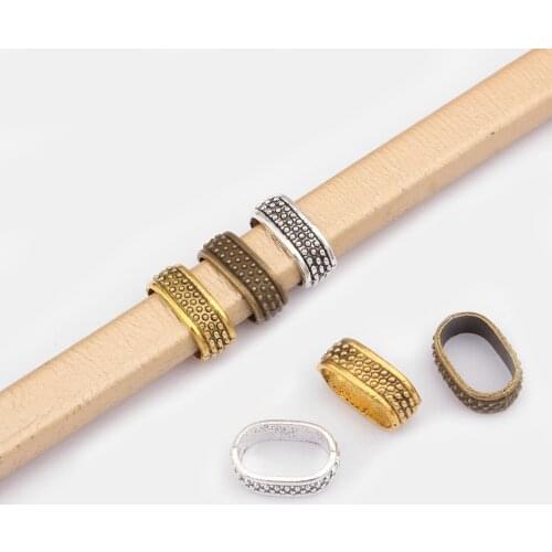 20pcs Tibetan Silver/Brown/Gold Oval Thin Dot Slider Spacers Beads For 10*6mm Licorice Leather Cord Bracelets Jewelry Making