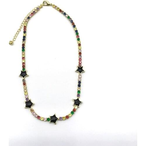 5pcs/lot New Arrival Multicolor CZ Tennis Chain Chocker Enamel Star Shape Women Necklace