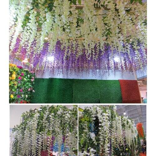 White Artificial Silk Wisteria Garlands Simulation Fake Flower Plant Vine Home Garden Decor Wedding Party Decoration Rattan Free