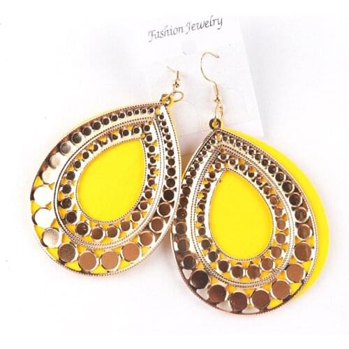 Free shipping!2022 Colorful African Drop Oval Wooden Metal Earrings