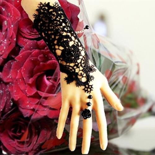 Brand fashion design Bridal wedding accessories Black lace Flowers pearl Retro Bracelet Rings Set Fashion jewelry for women
