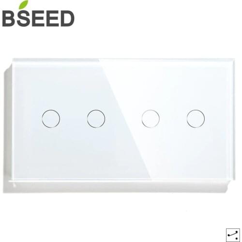Bseed 4 Gang Touch Dimmer Switch 1 Way 157mm Light Dimmer Switch Crystal Class Panel Switch White Black Golden